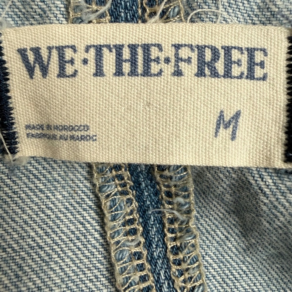 Free People High Roller Denim Overalls Medium Blue Boho Slouchy Harem Jumpsuit - Picture 10 of 12